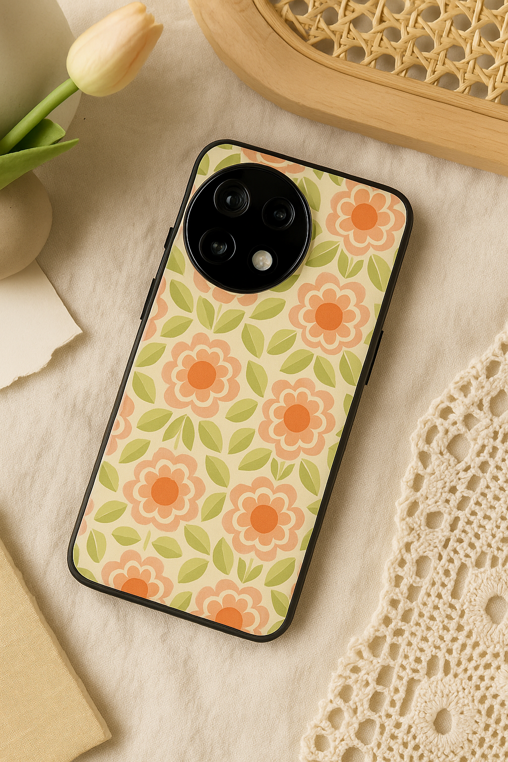 Traditional Floral Love Premium Glass Back Cover For One Plus 13, 12, 11, 10, Nord Series