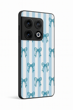 Stripy Blue Bows Premium Glass Back Cover For One Plus 13, 12, 11, 10, Nord Series