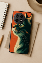 Cutie Cat Premium Glass Back Cover For One Plus 13, 12, 11, 10, Nord Series