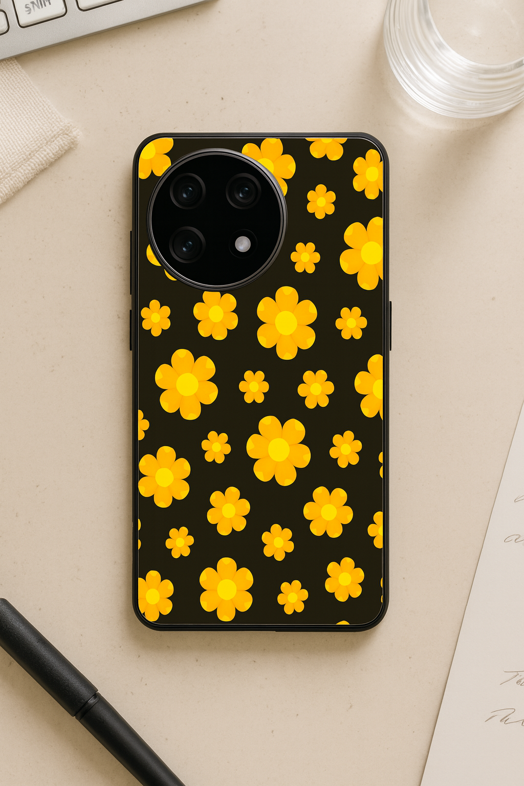 Daisy yellow Premium Glass Back Cover For One Plus 13, 12, 11, 10, Nord Series