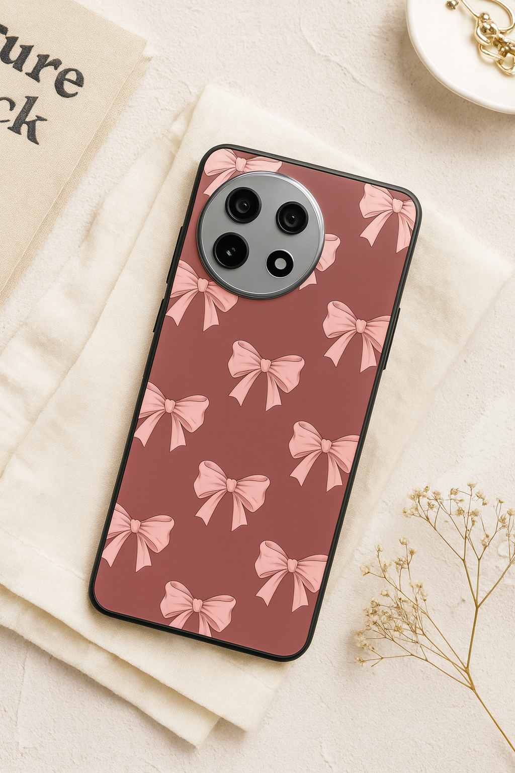 Blush Knots Premium Glass Back Cover For One Plus 13, 12, 11, 10, Nord Series