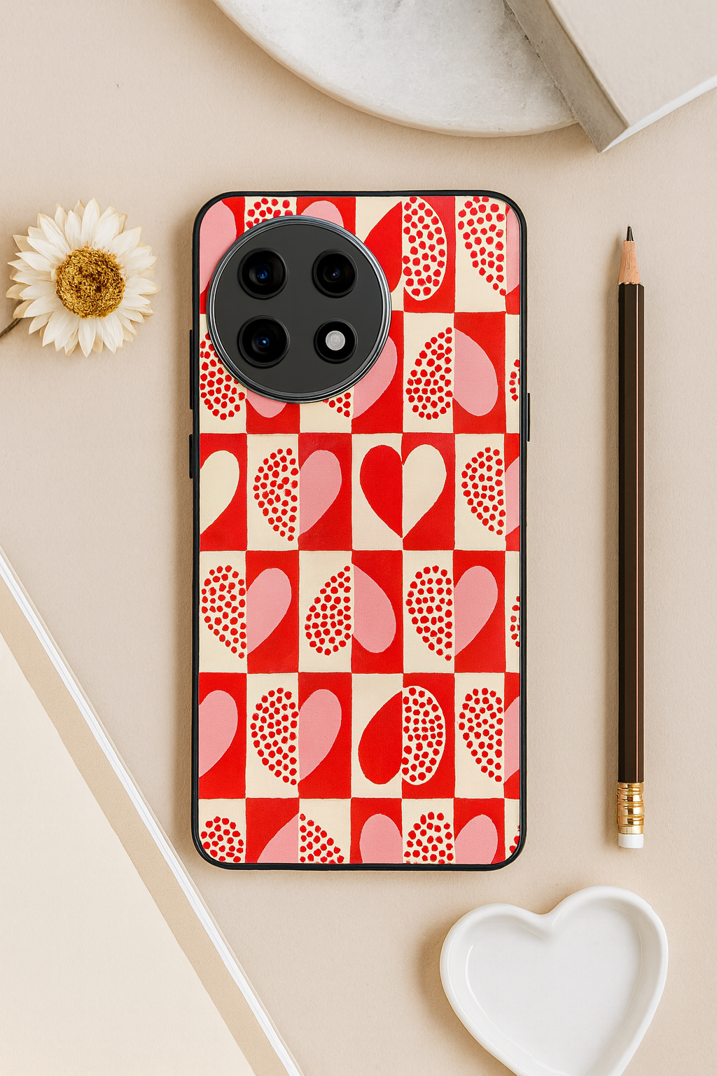 Heart Pattern Premium Glass Back Cover For One Plus 13, 12, 11, 10, Nord Series
