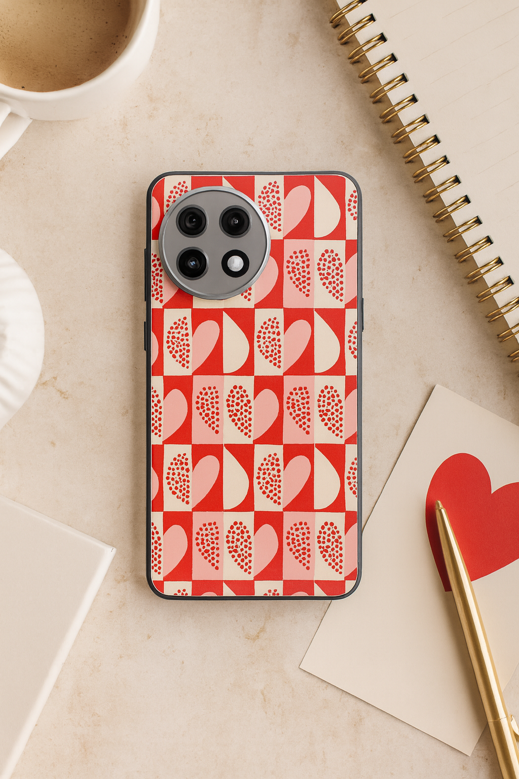 Heart Pattern Premium Glass Back Cover For One Plus 13, 12, 11, 10, Nord Series