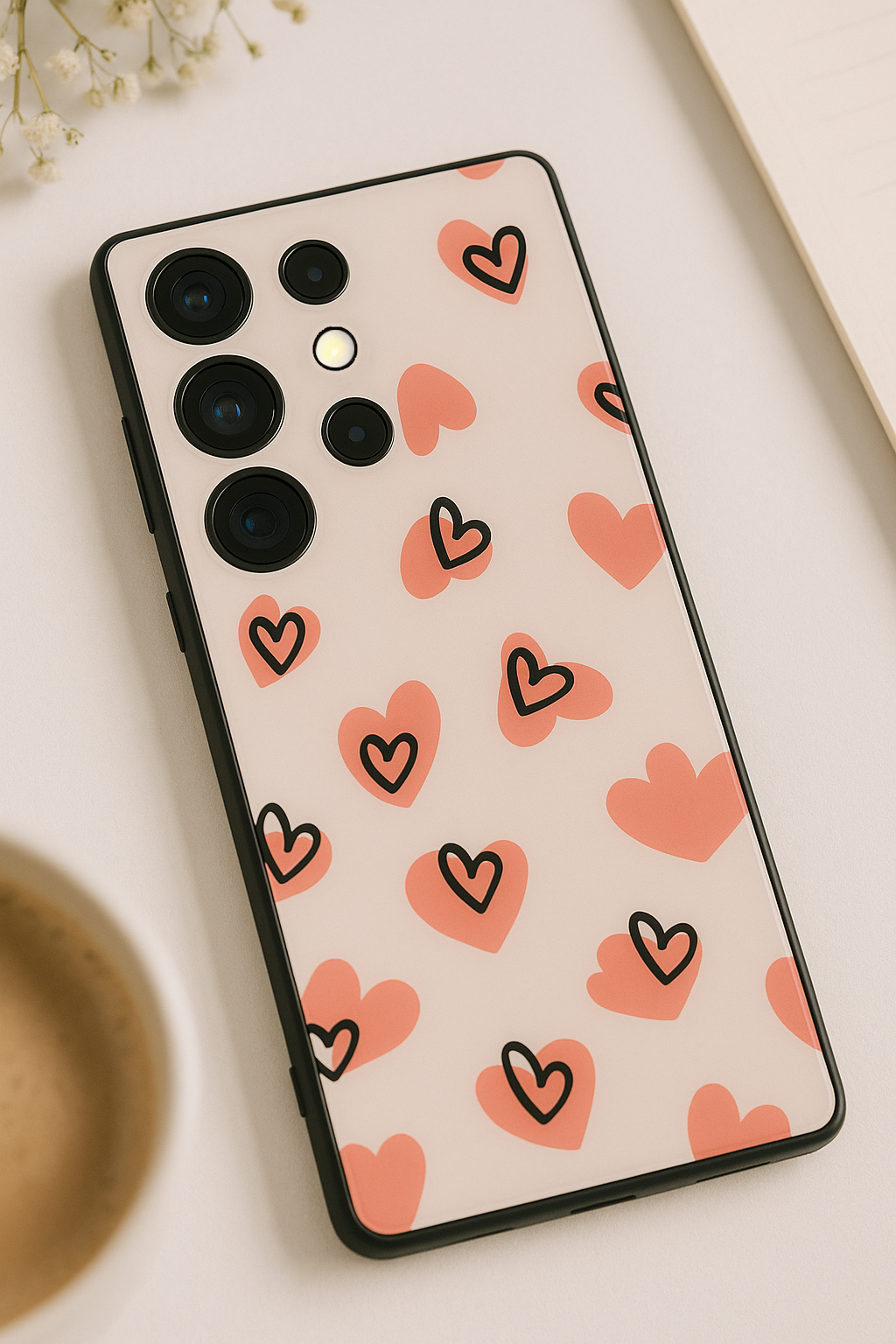 Benji Hearts Premium Glass Back Cover For Samsung Galaxy S, A, M & F Series