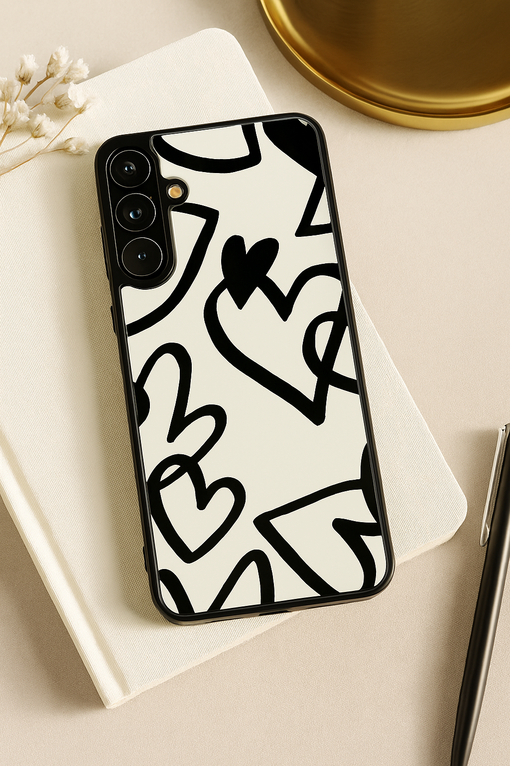 Black Heart Beut Premium Glass Back Cover For Samsung Galaxy S, A, M & F Series