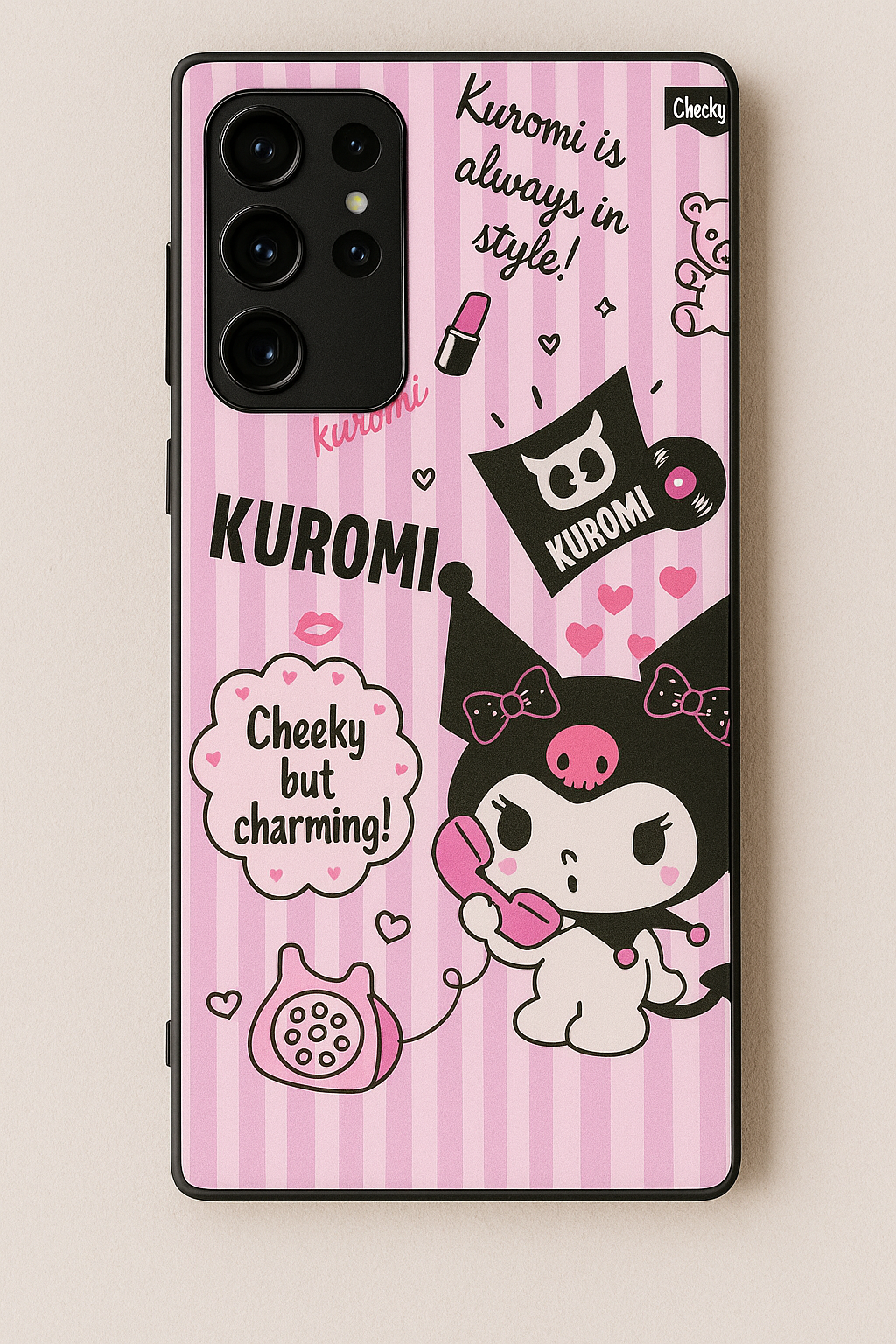 Kuromi Cat Premium Glass Back Cover For Samsung Galaxy S, A, M & F Series