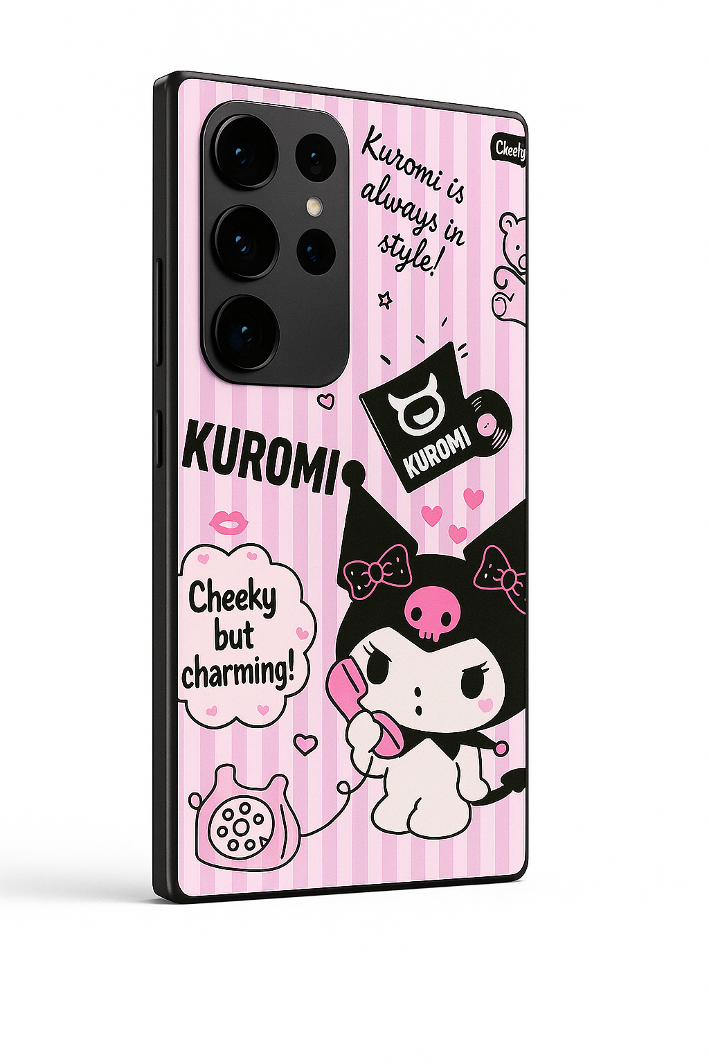 Kuromi Cat Premium Glass Back Cover For Samsung Galaxy S, A, M & F Series