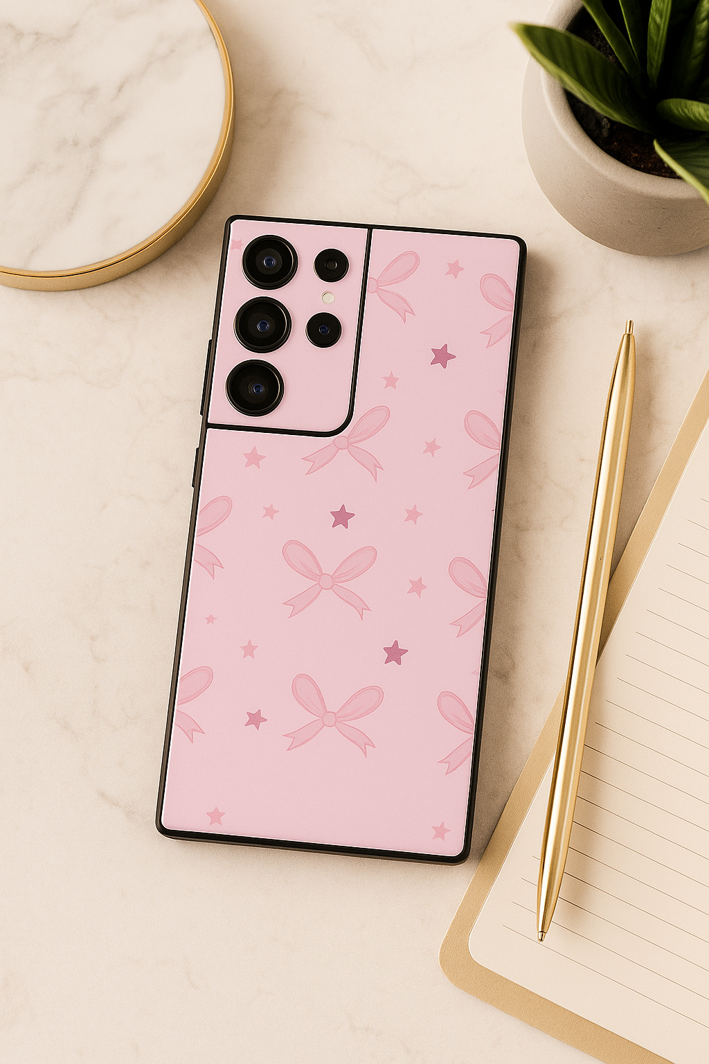 Starlit Bows Premium Glass Back Cover For Samsung Galaxy S, A, M & F Series