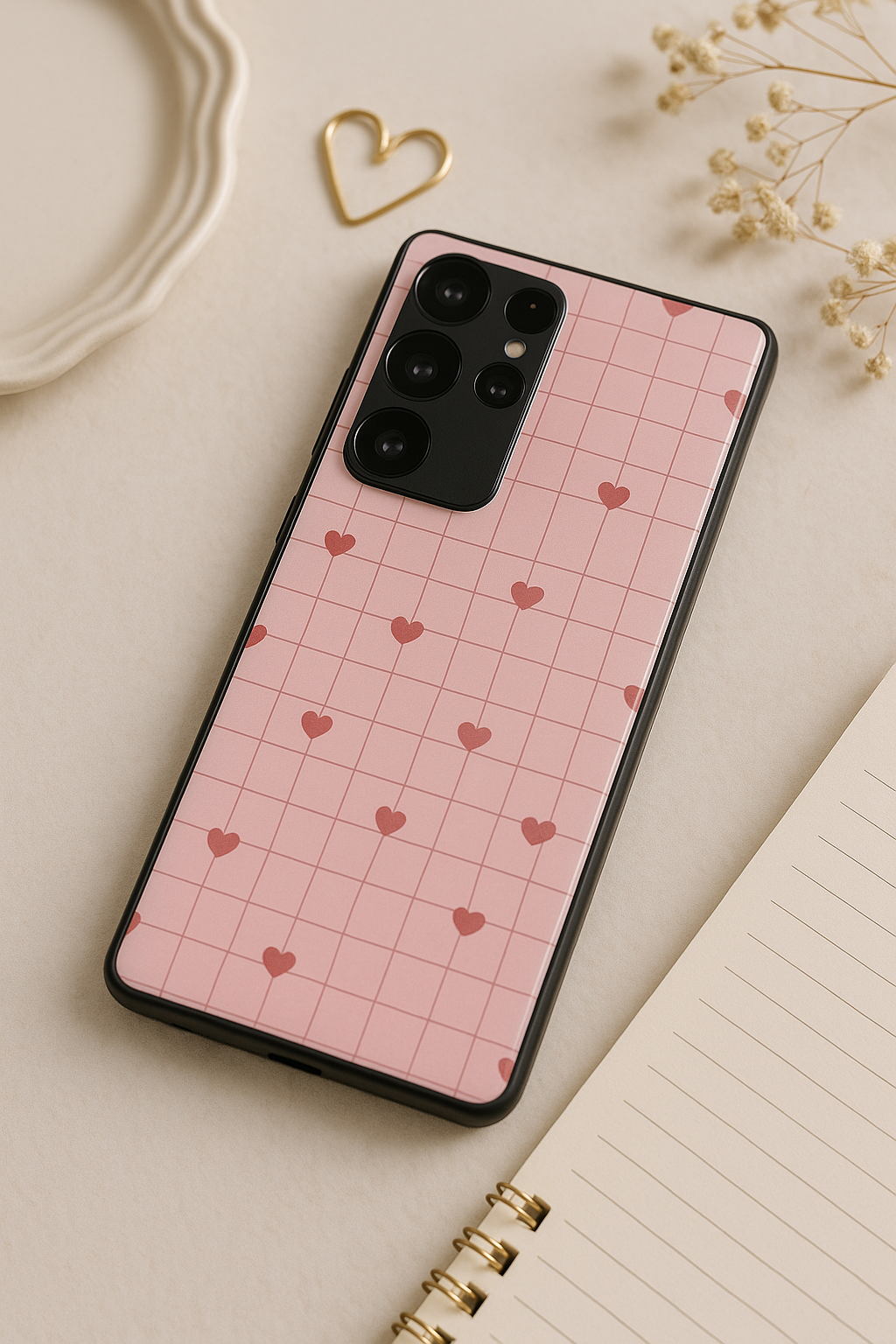 Scrap Book Hearts Premium Glass Back Cover For Samsung Galaxy S, A, M & F Series