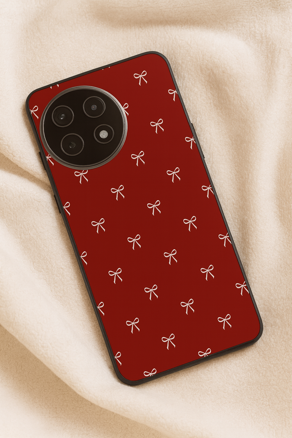 Red Bow Beaut Premium Glass Back Cover For One Plus 13, 12, 11, 10, Nord Series