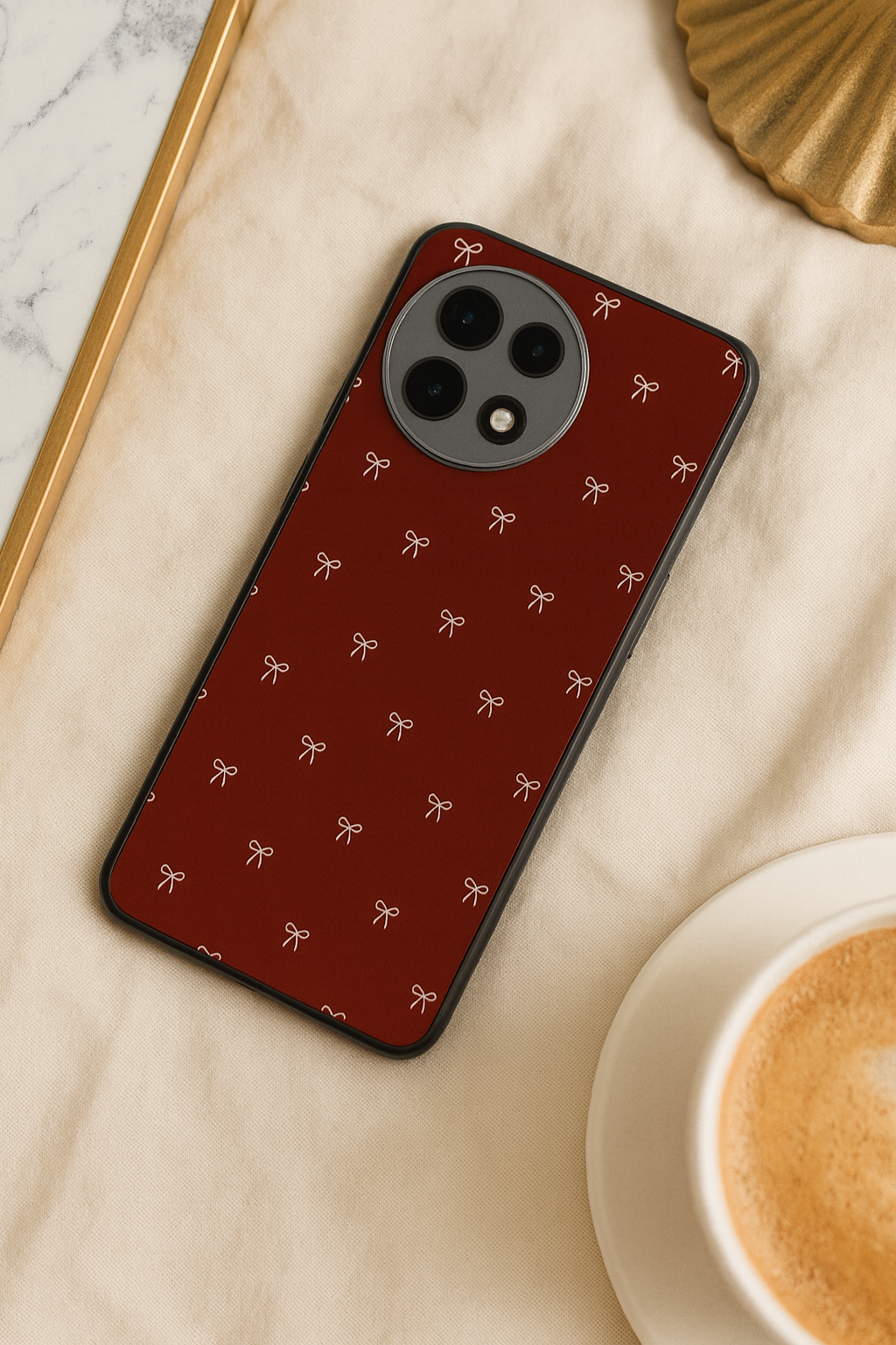 Red Bow Beaut Premium Glass Back Cover For One Plus 13, 12, 11, 10, Nord Series