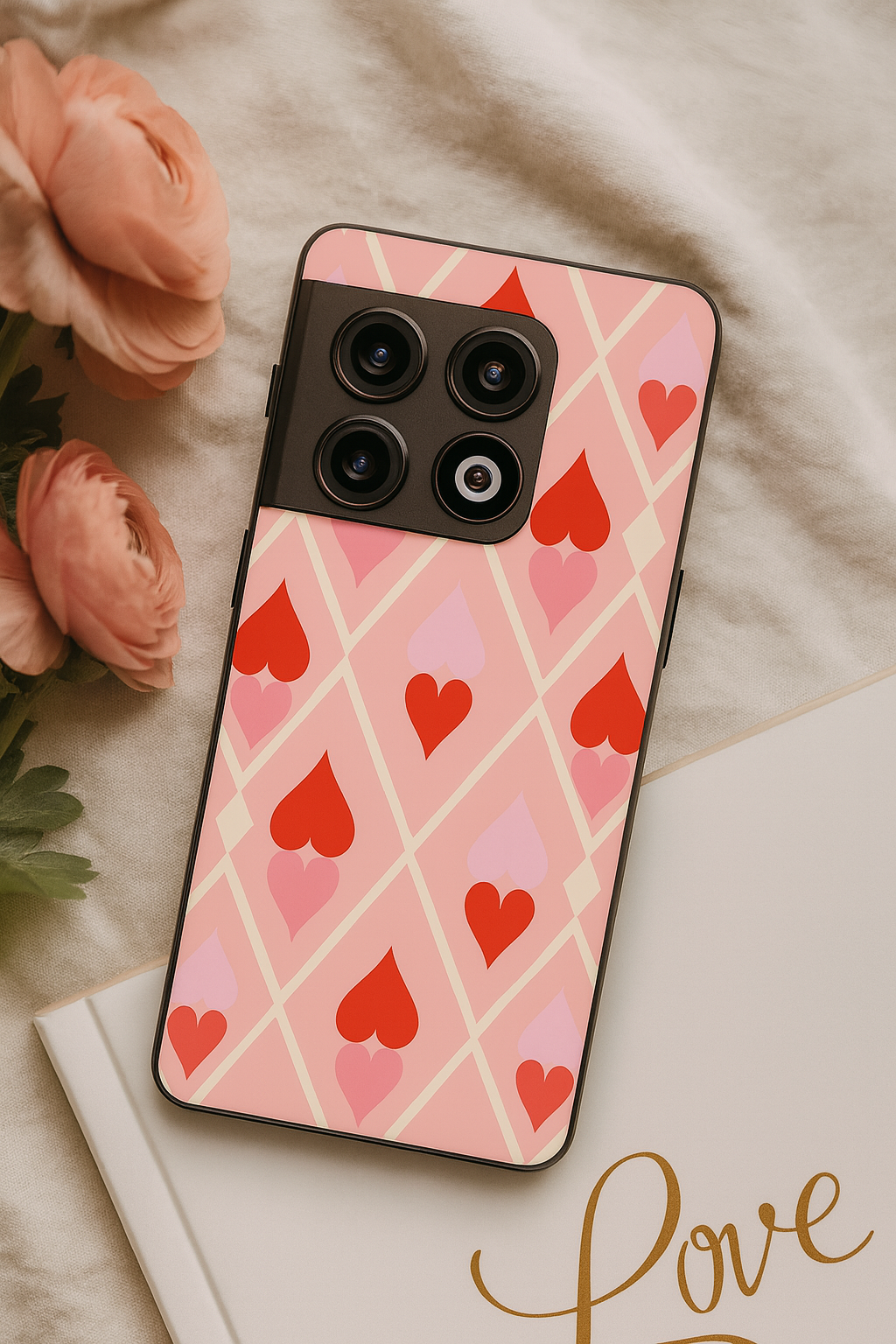 Hearts Play Premium Glass Back Cover For One Plus 13, 12, 11, 10, Nord Series