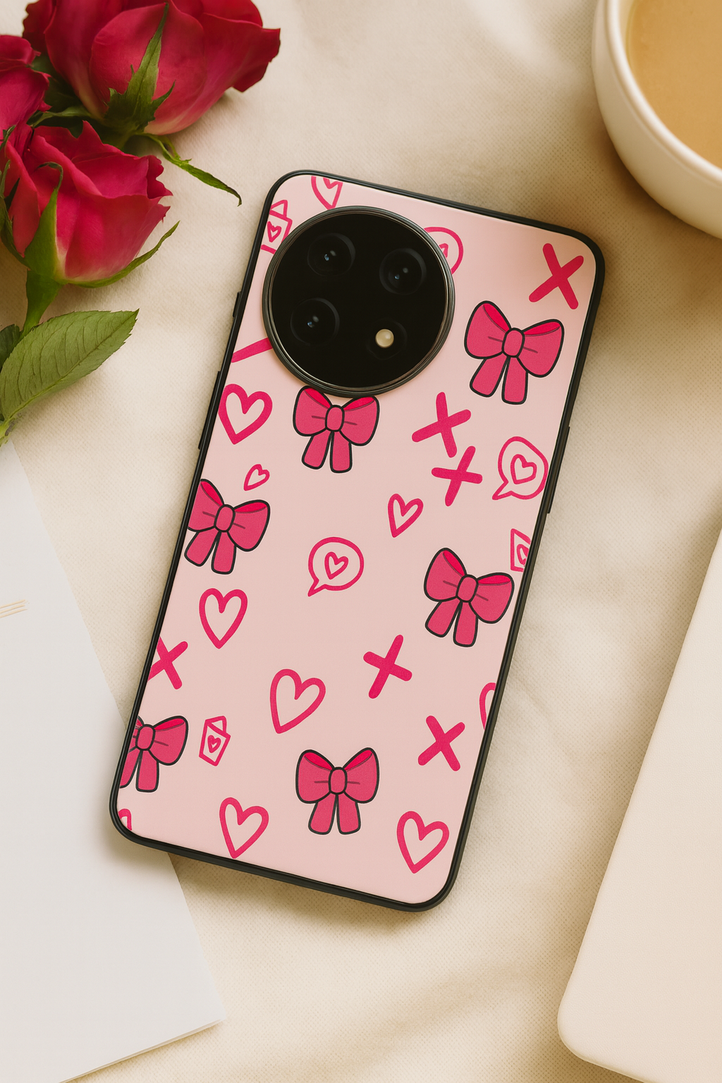 XOXO Bows Premium Glass Back Cover For One Plus 13, 12, 11, 10, Nord Series