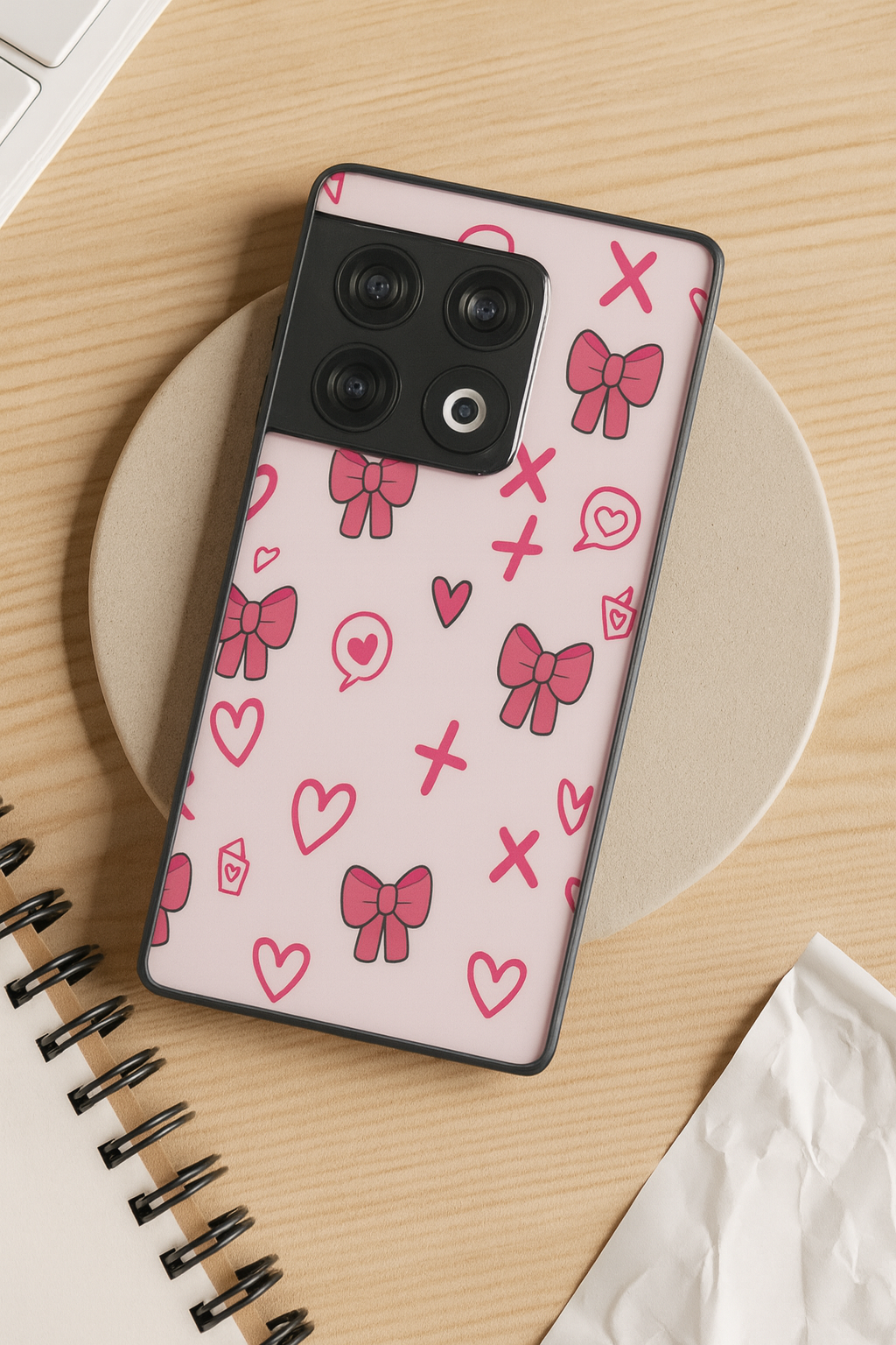 XOXO Bows Premium Glass Back Cover For One Plus 13, 12, 11, 10, Nord Series