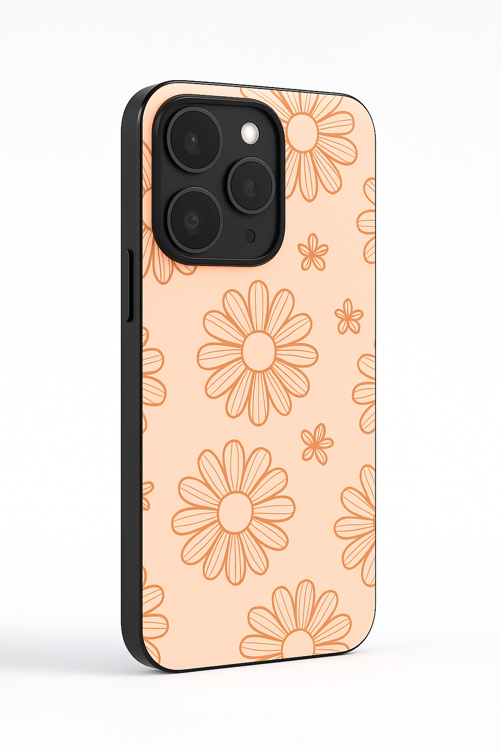 Peach Daisy Printed Glass Back iPhone Covers (11–16) Series | Cute Designs
