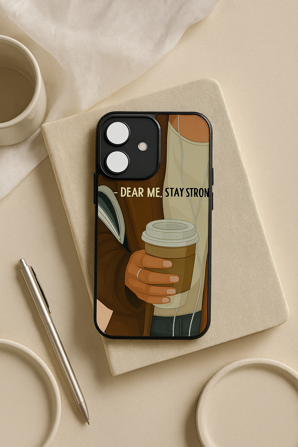 Coffee & Courage Printed Glass Back iPhone Covers (11–16) Series | Aesthetic Designs