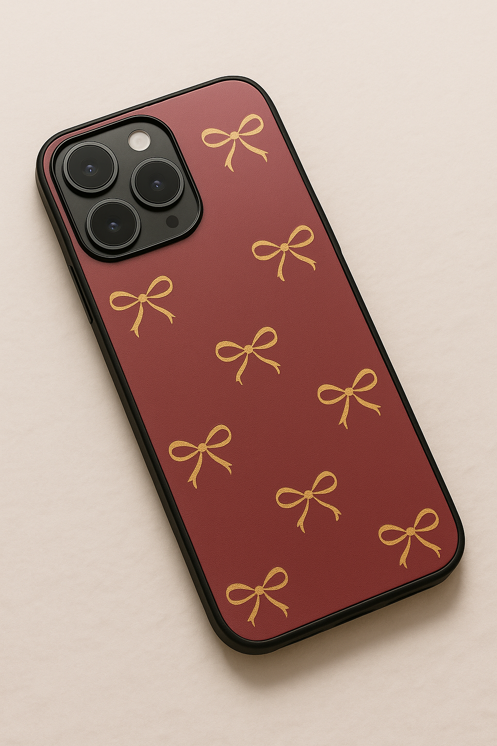 Golden Bows Printed Glass Back iPhone Covers (11–16) Series | Cute Designs