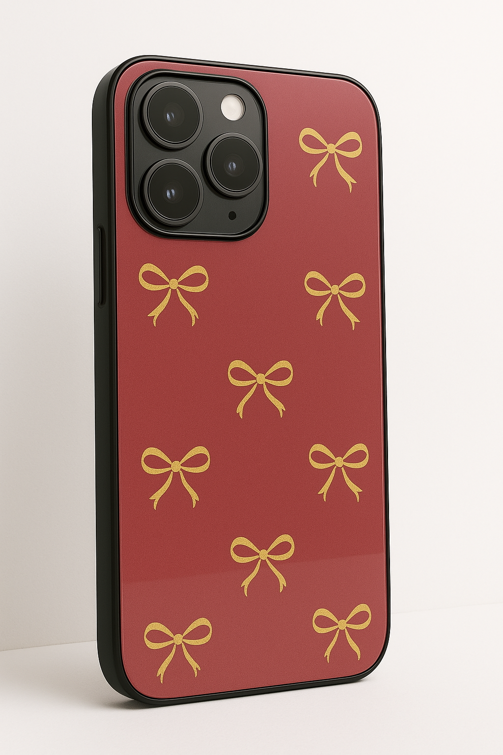 Golden Bows Printed Glass Back iPhone Covers (11–16) Series | Cute Designs