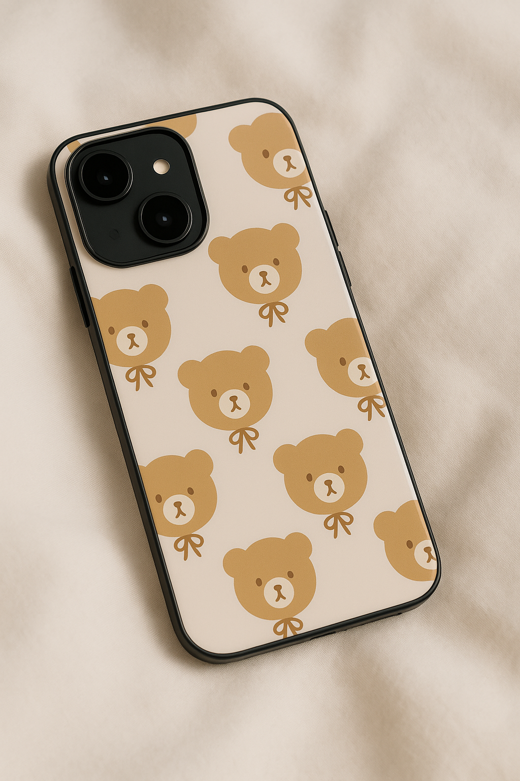 Bow Bear Printed Glass Back iPhone Covers (11–16) Series | Cute Designs