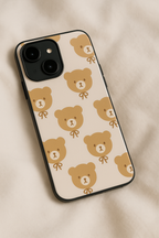 Bow Bear Printed Glass Back iPhone Covers (11–16) Series | Cute Designs