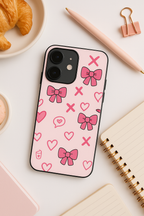 Pink Charm Printed Glass Back iPhone Covers (11–16) Series | Cute Designs