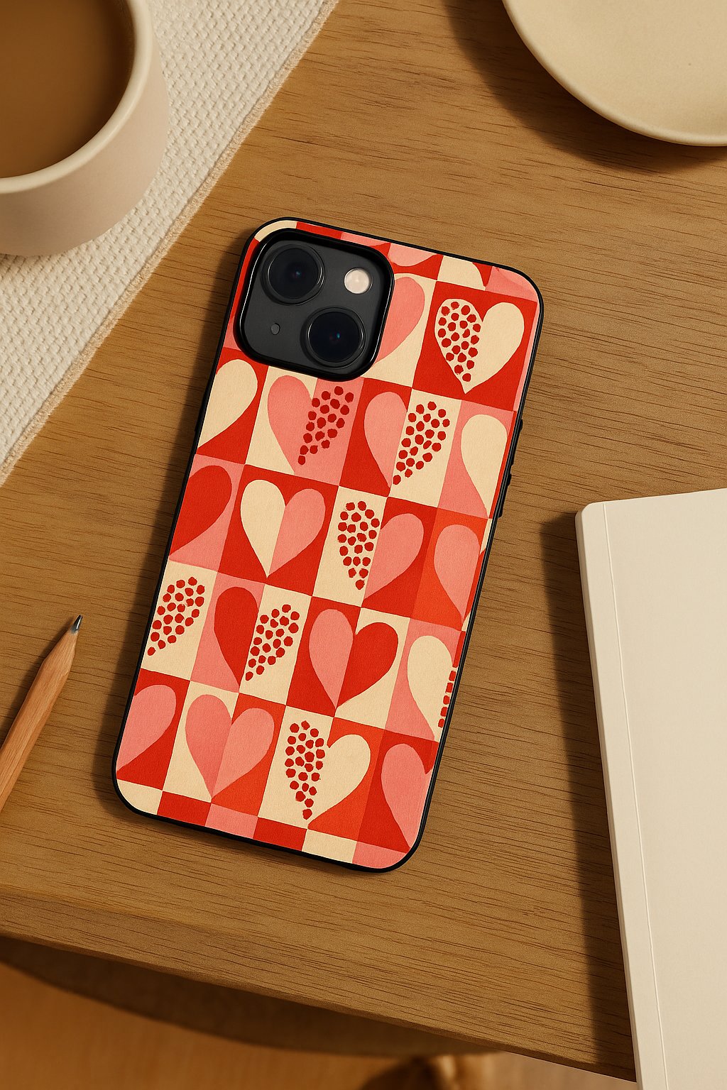 Retro Hearts Printed Glass Back iPhone Covers (11–16) Series | Aesthetic Designs