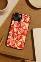 Retro Hearts Printed Glass Back iPhone Covers (11–16) Series | Aesthetic Designs