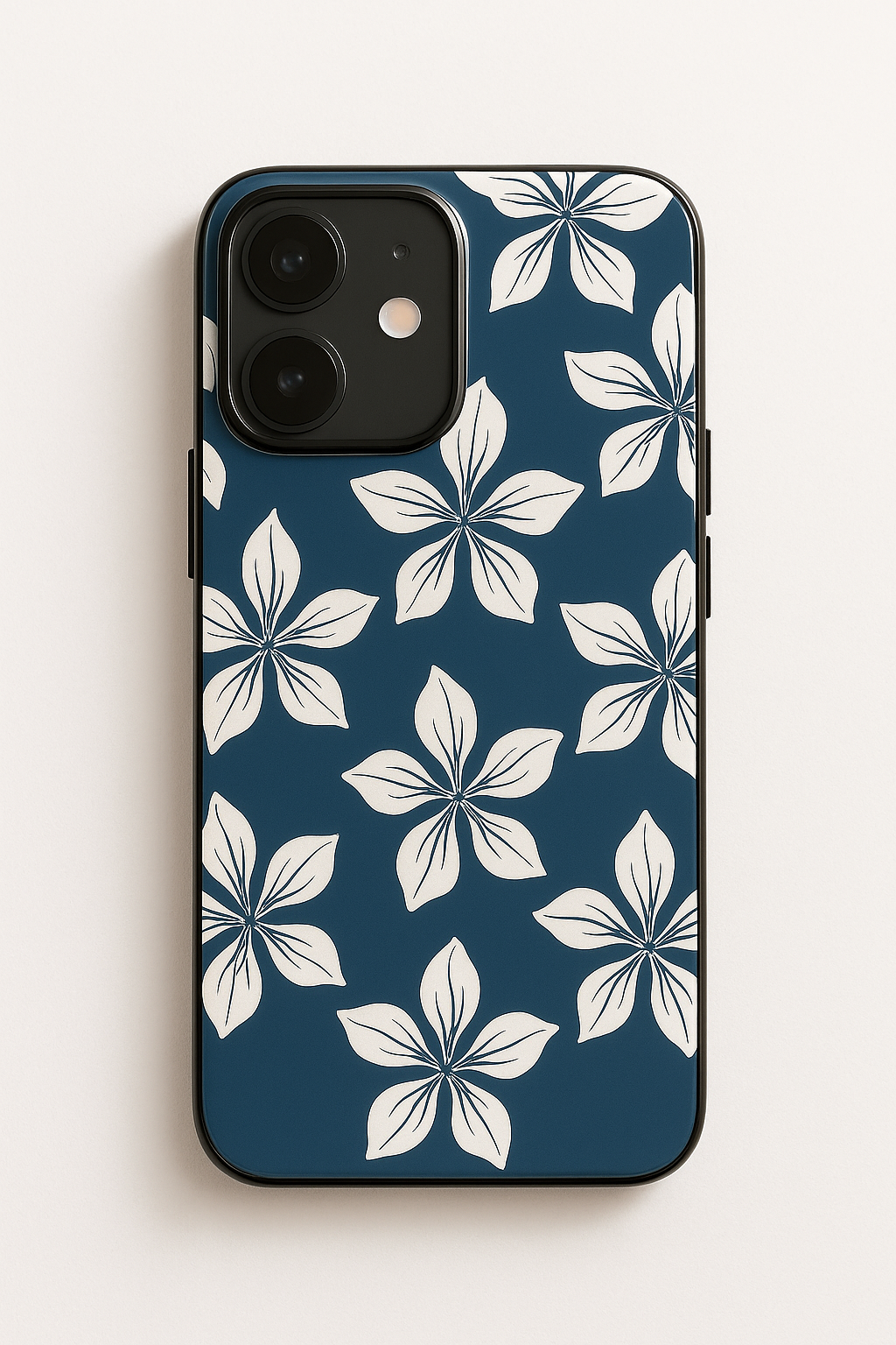 Navy Petals Printed Glass Back iPhone Covers (11–16) Series | Aesthetic Designs