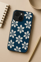 Navy Petals Printed Glass Back iPhone Covers (11–16) Series | Aesthetic Designs