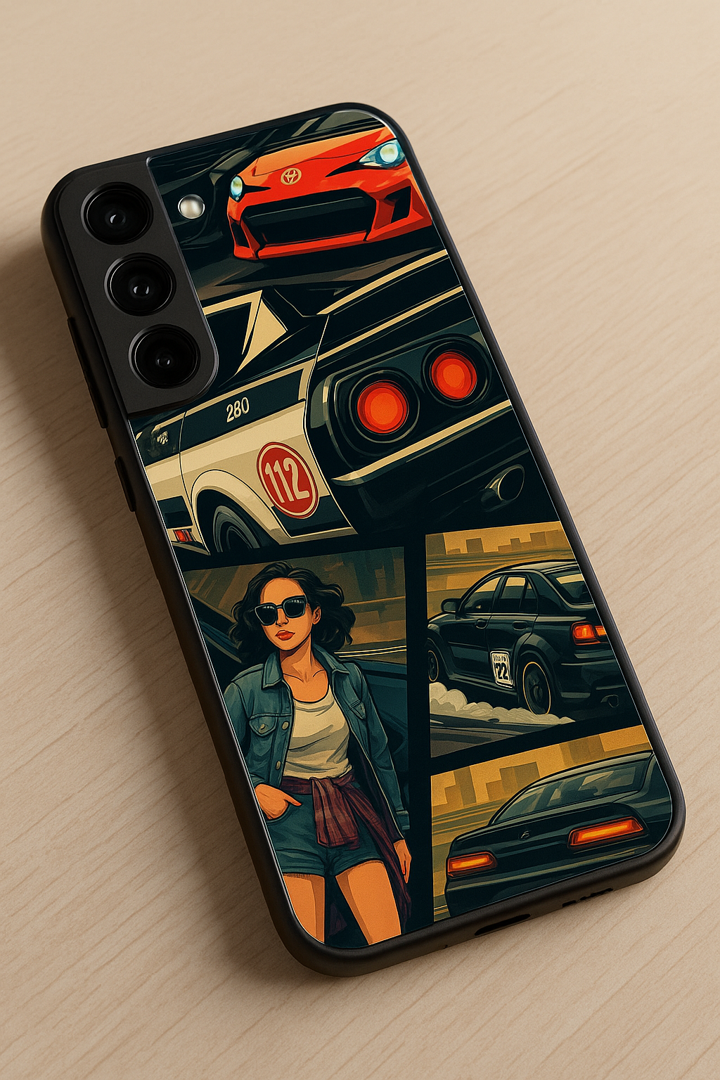 Drag Cars Premium Glass Back Cover For Samsung Galaxy S, A, M & F Series