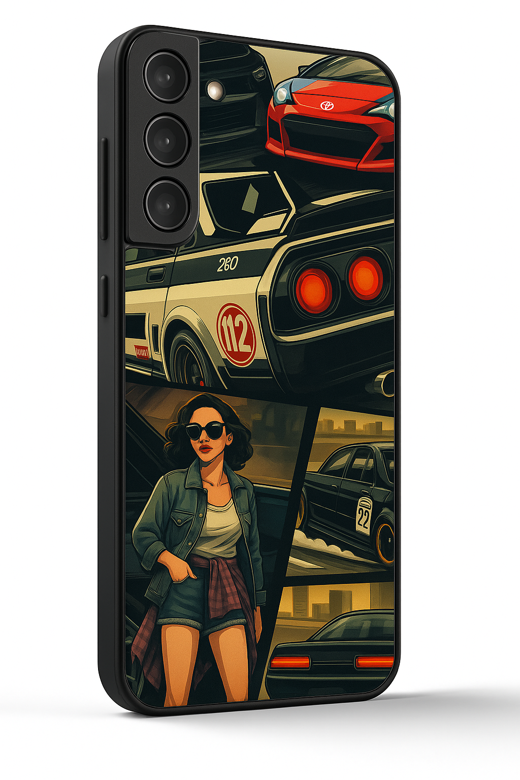 Drag Cars Premium Glass Back Cover For Samsung Galaxy S, A, M & F Series