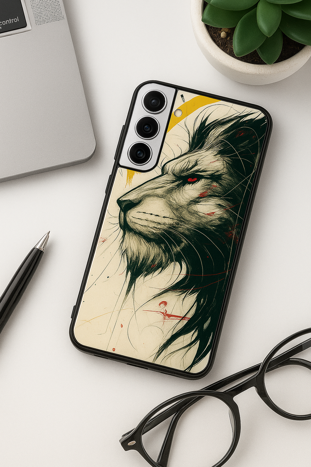 Fierce-full Lion Premium Glass Back Cover For Samsung Galaxy S, A, M & F Series
