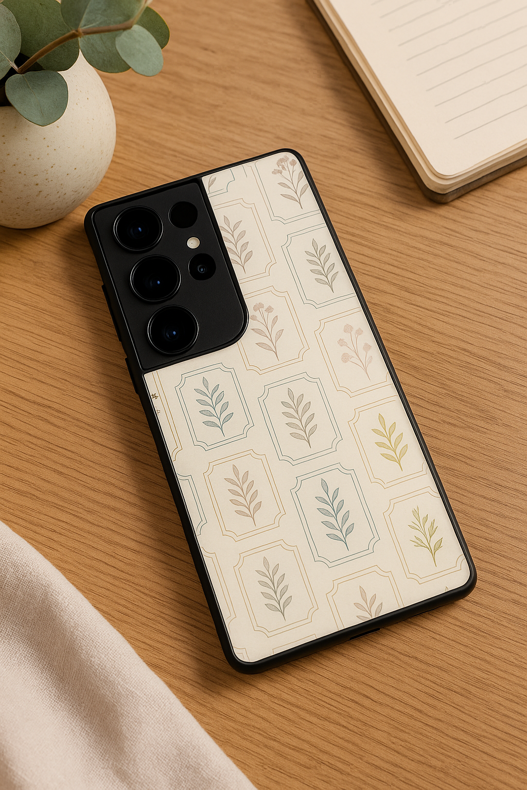 Floral Checks Pattern Premium Glass Back Cover For Samsung Galaxy S, A, M & F Series