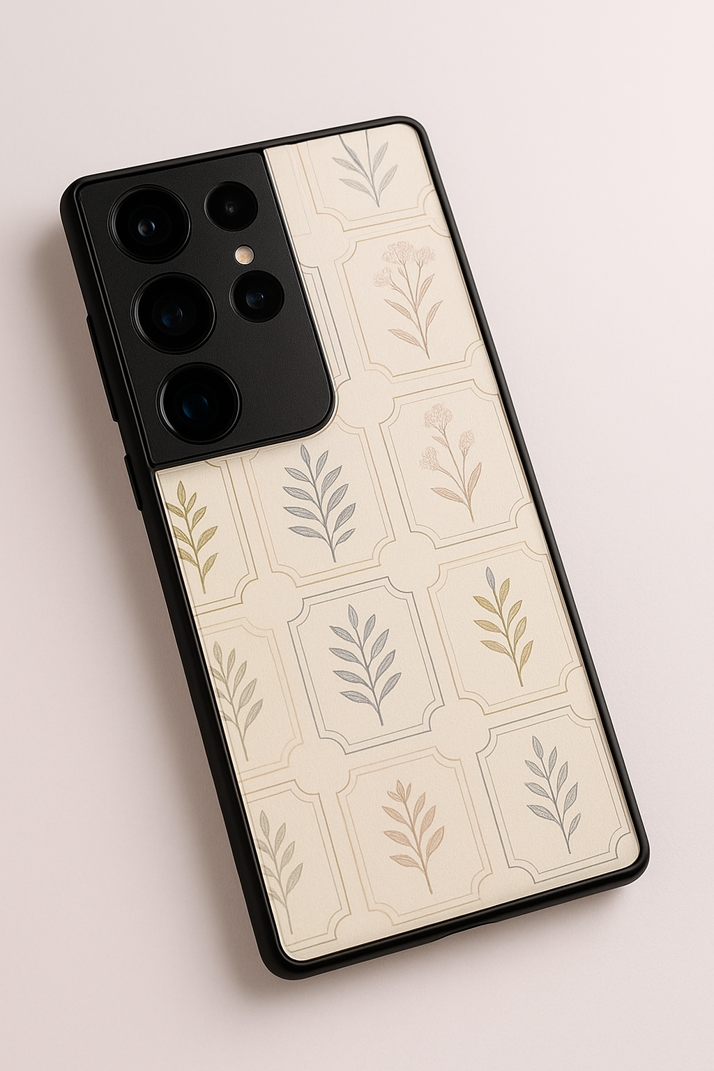 Floral Checks Pattern Premium Glass Back Cover For Samsung Galaxy S, A, M & F Series