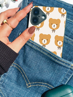 Bow Bear Printed Glass Back iPhone Covers (11–16) Series | Cute Designs