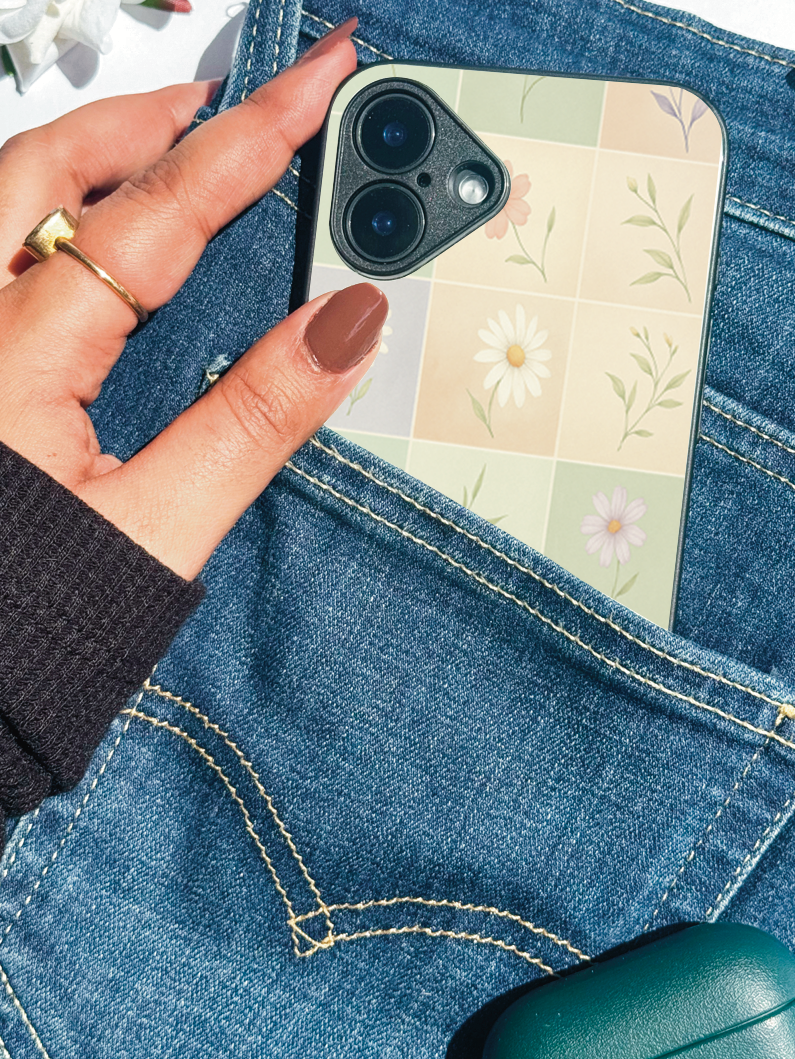 Pastel Tiles Printed Glass Back iPhone Covers (11–16) Series | Aesthetic Designs