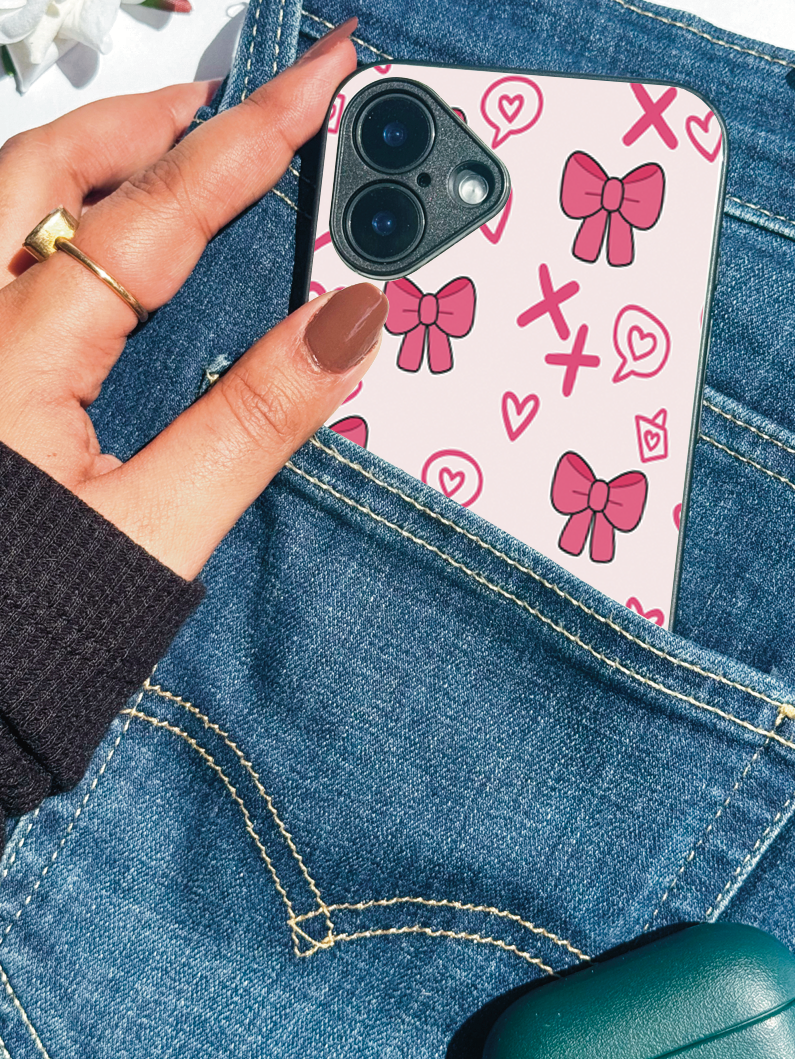 Pink Charm Printed Glass Back iPhone Covers (11–16) Series | Cute Designs