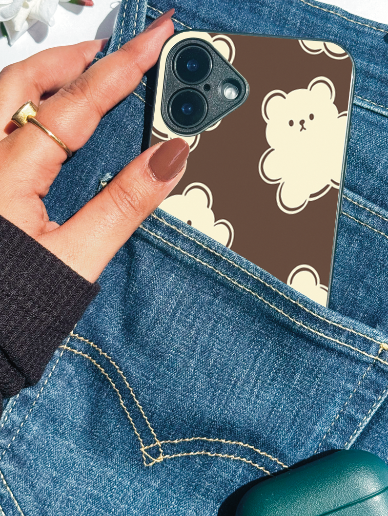 Cocoa Bear Printed Glass Back iPhone Covers (11–16) Series | Cute Designs