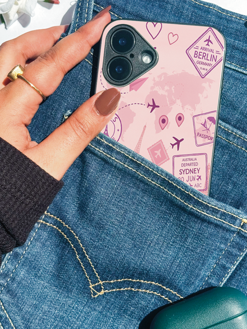 Travel Bug Printed Glass Back iPhone Covers (11–16) Series | Aesthetic Designs