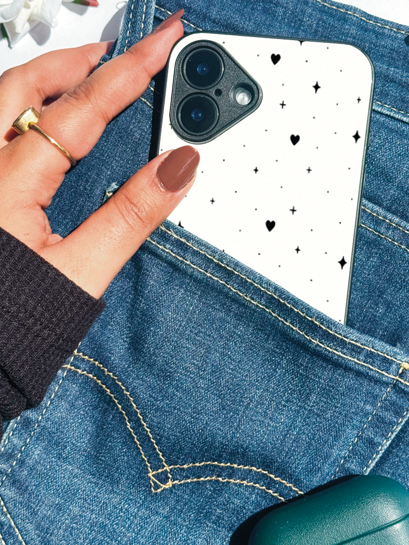 Starry Hearts Printed Glass Back iPhone Covers (11–16) Series | Aesthetic Designs