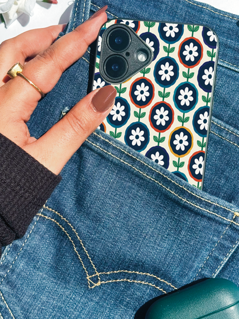 Daisy Retro Pop Printed Glass Back iPhone Covers (11–16) Series | Aesthetic Designs