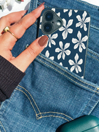 Navy Petals Printed Glass Back iPhone Covers (11–16) Series | Aesthetic Designs