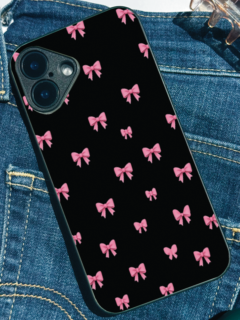 Glam Bow Printed Glass Back iPhone Covers (11–16) Series | Cute Designs