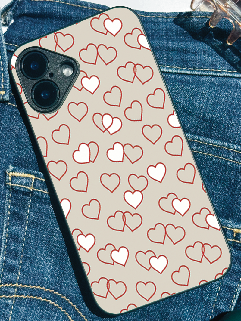 Simple Hearts Printed Glass Back iPhone Covers (11–16) Series | Aesthetic Designs