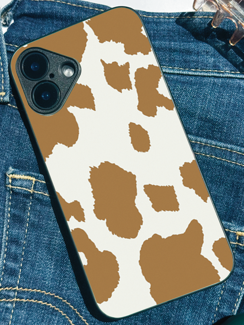 Mocha Moo Printed Glass Back iPhone Covers (11–16) Series | Aesthetic Designs