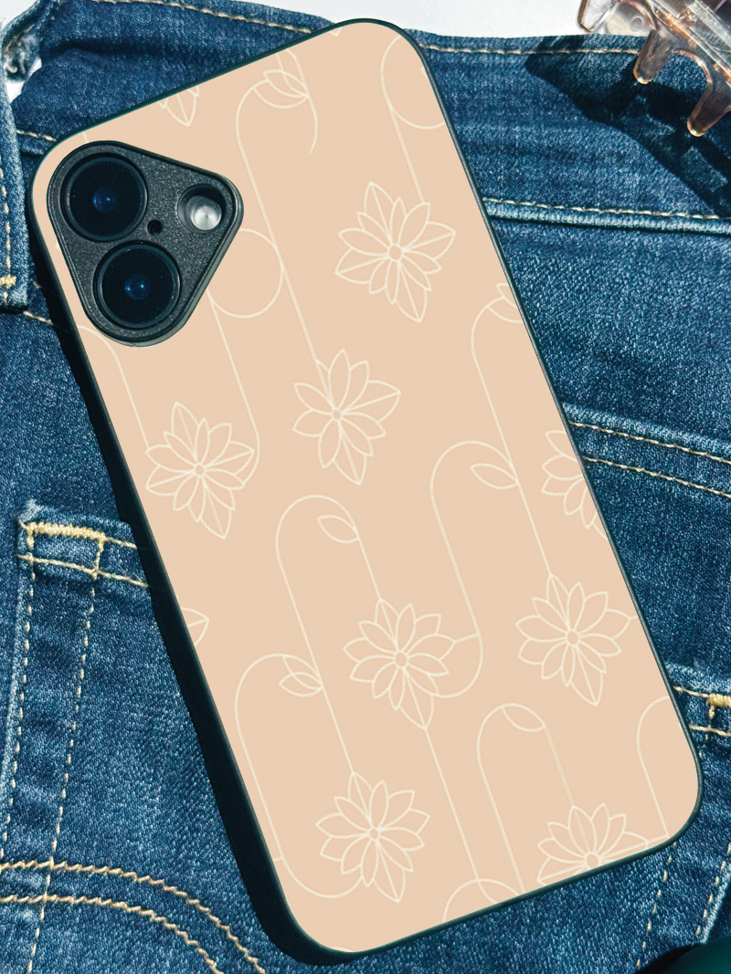 Blush Flora Printed Glass Back iPhone Covers (11–16) Series | Aesthetic Designs