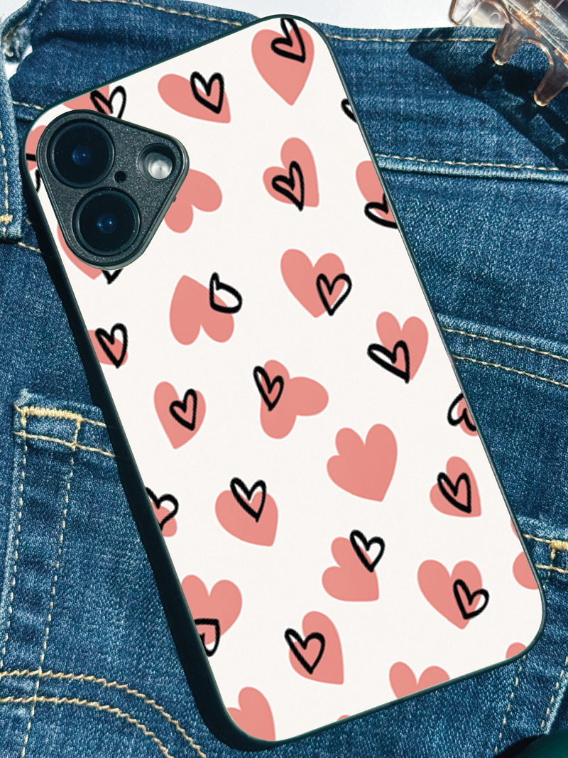 Love Doodle Printed Glass Back iPhone Covers (11–16) Series | Cute Designs