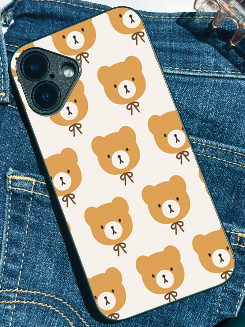 Bow Bear Printed Glass Back iPhone Covers (11–16) Series | Cute Designs