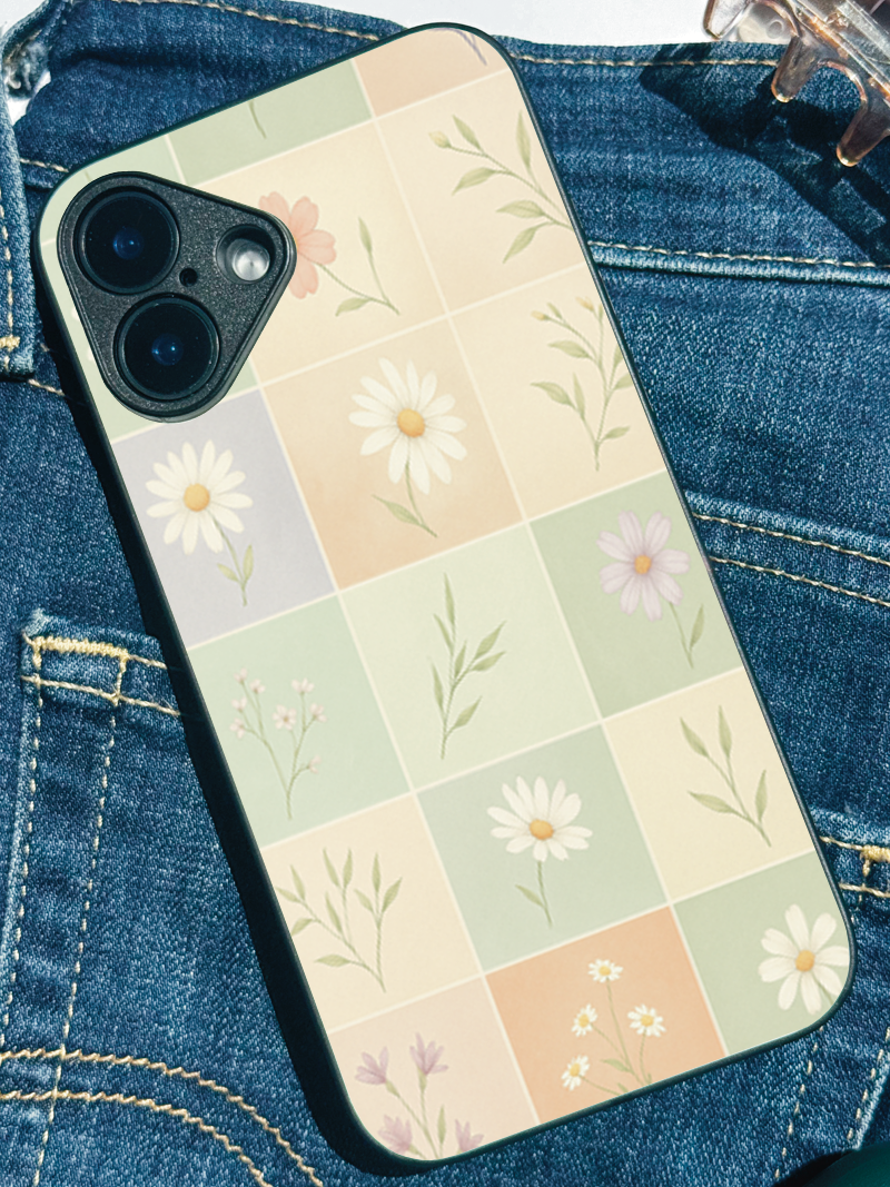 Pastel Tiles Printed Glass Back iPhone Covers (11–16) Series | Aesthetic Designs
