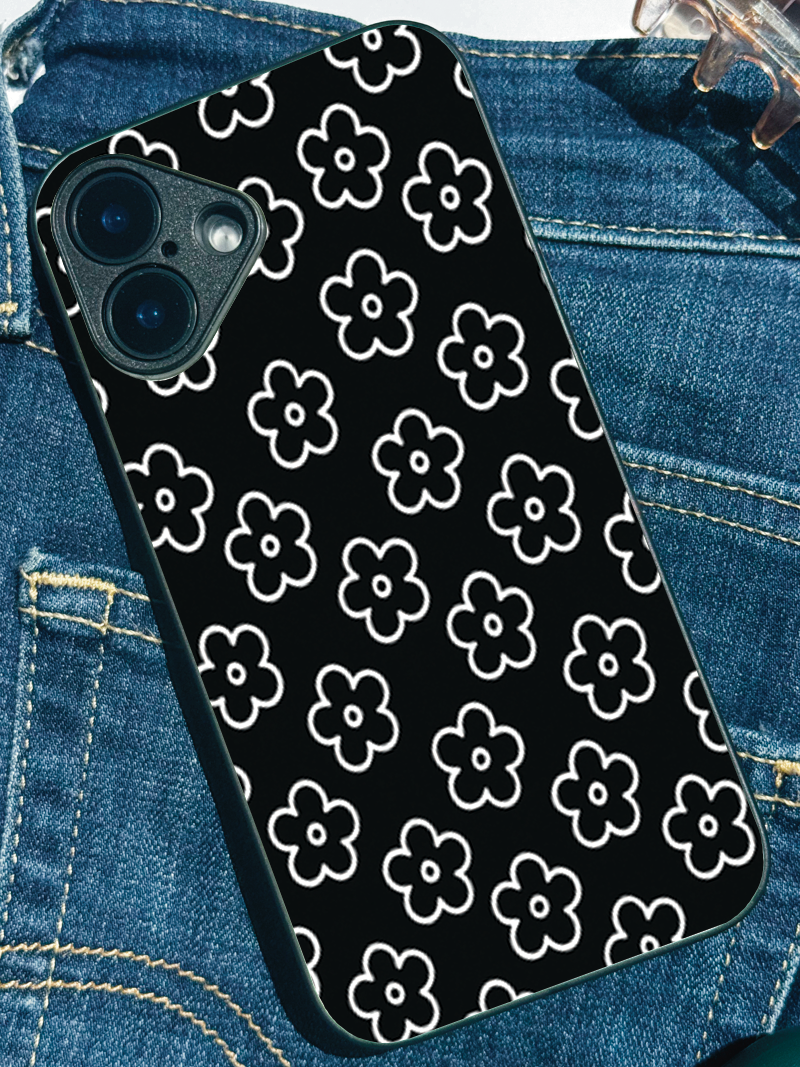 Daisy Noir Printed Glass Back iPhone Covers (11–16) Series | Aesthetic Designs